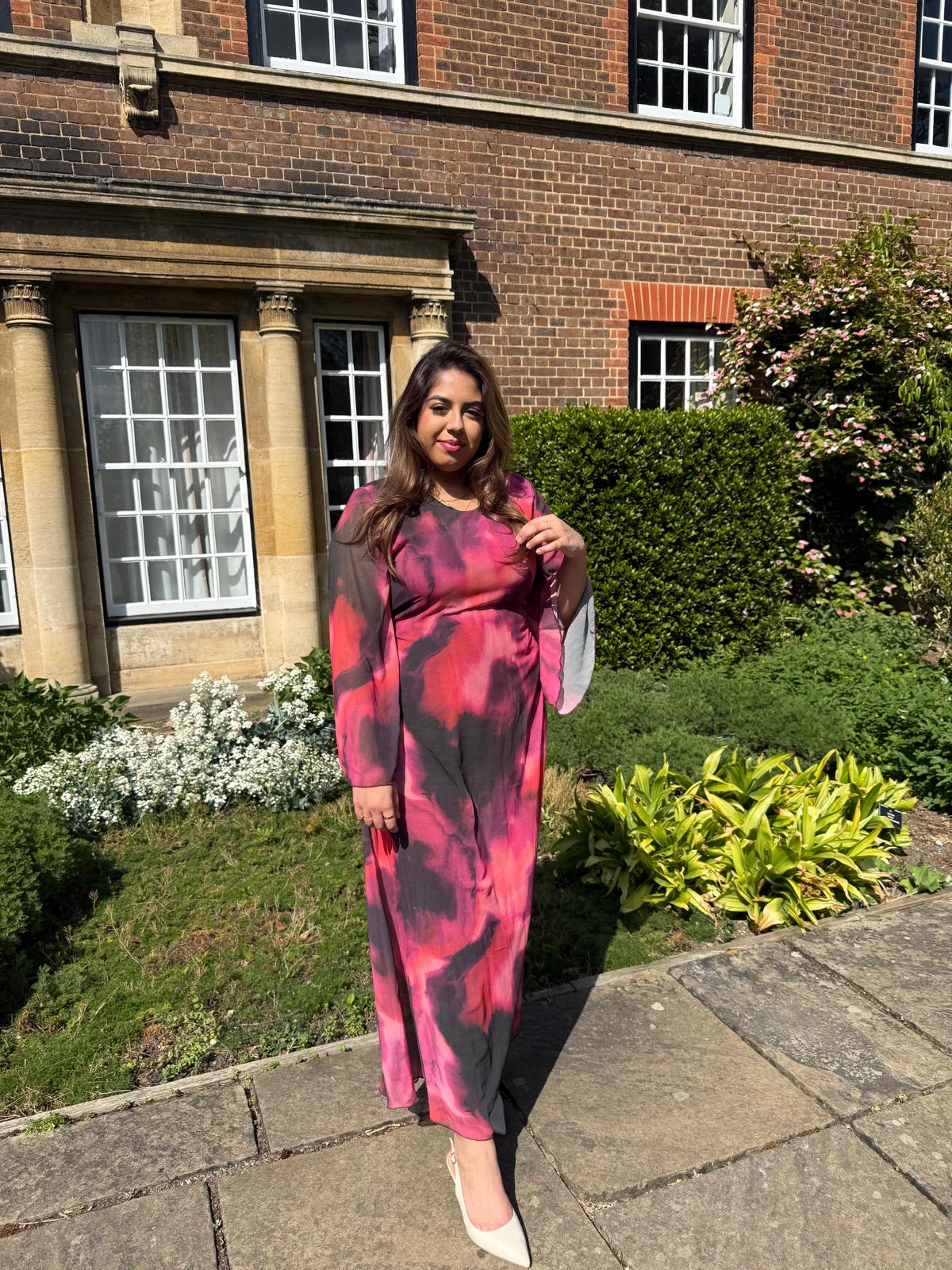 PLUS tie back chiffon dress in red mixed ombre