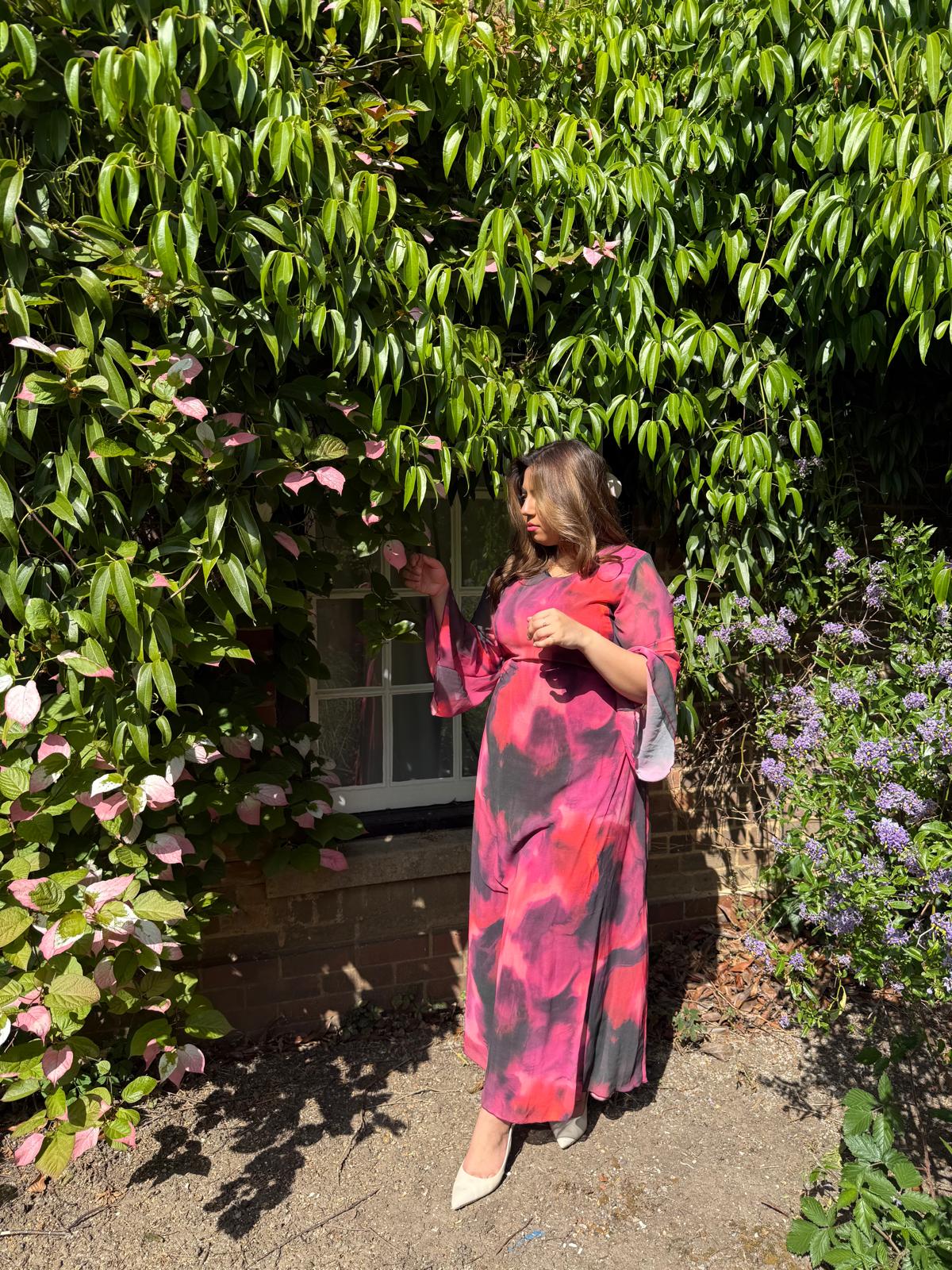 PLUS tie back chiffon dress in red mixed ombre