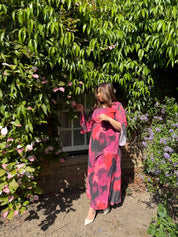 PLUS tie back chiffon dress in red mixed ombre