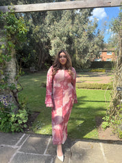 PLUS mesh maxi dress with double frill sleeve in blurred floral