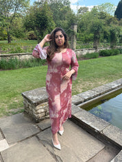 PLUS mesh maxi dress with double frill sleeve in blurred floral