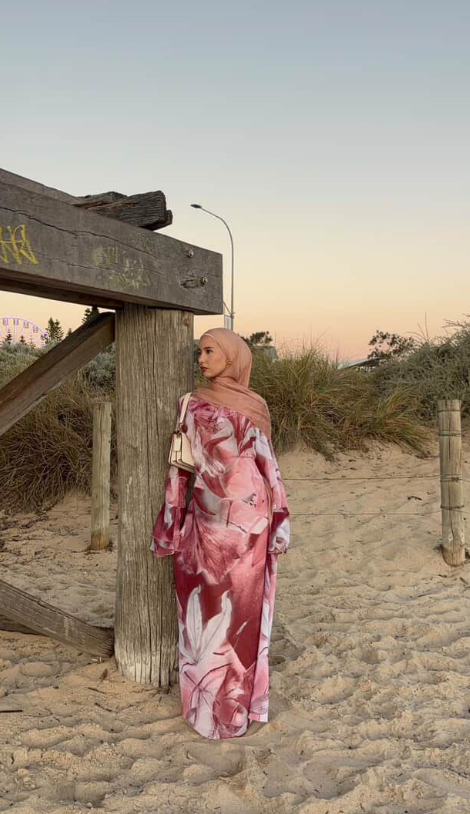 Abstract floral tie back frill sleeve chiffon maxi dress