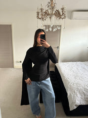 Modest cowl & cape detail tie back long top