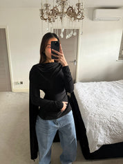 Modest cowl & cape detail tie back long top