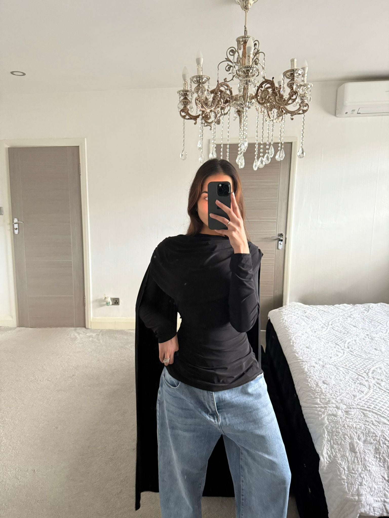 Modest cowl & cape detail tie back long top