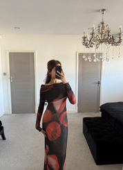 Bardot mesh maxi dress in abstract petal