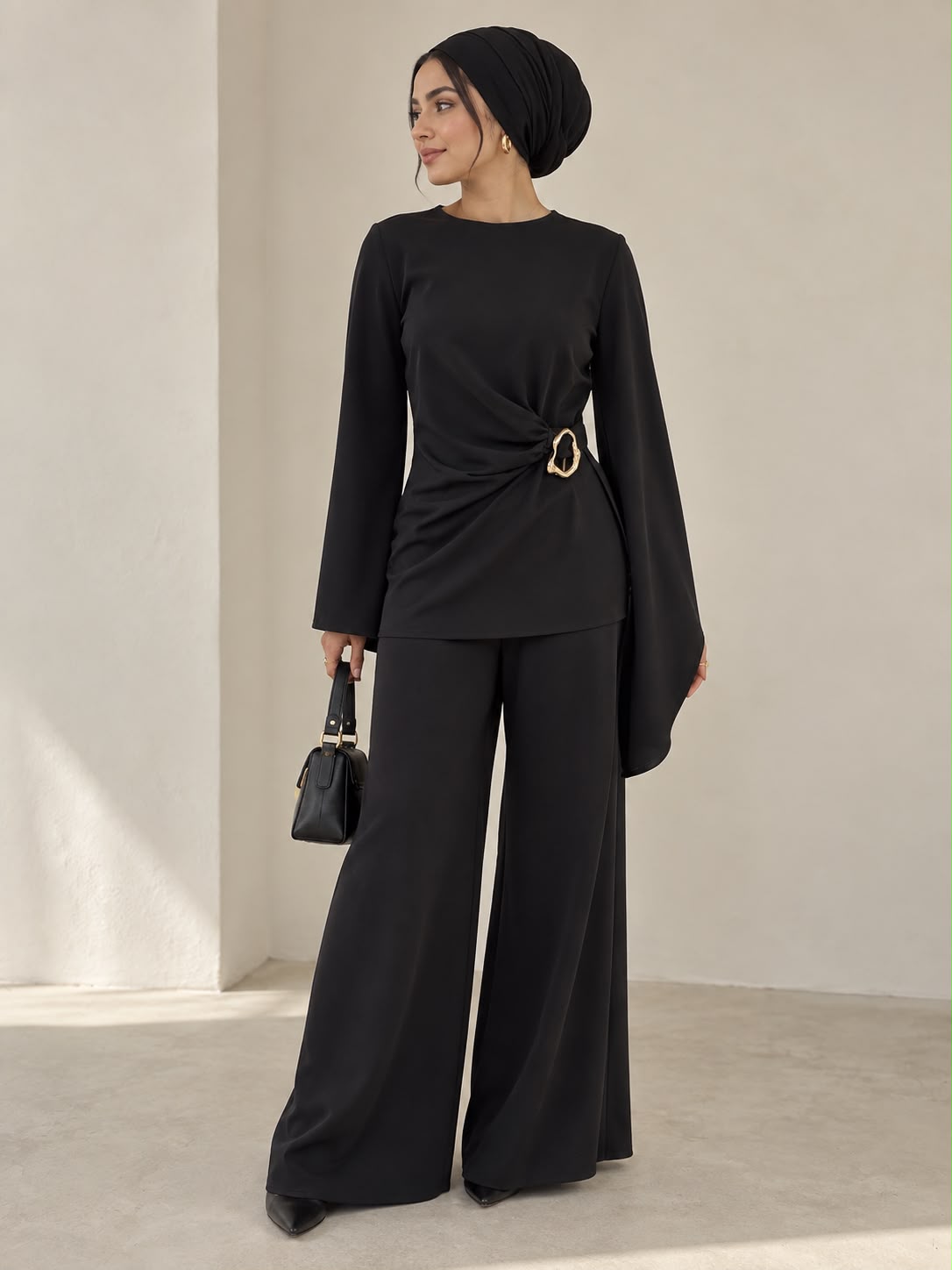Cape sleeve trim detail co ord in black