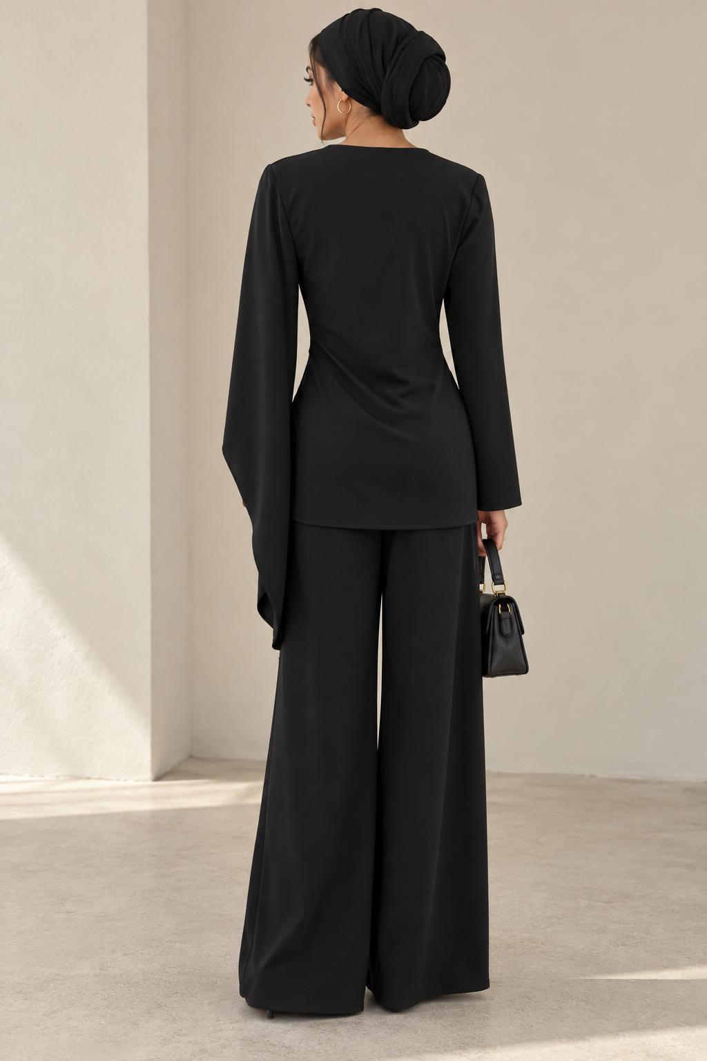 Cape sleeve trim detail co ord in black