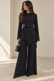 Trim detail modest co ord set in black