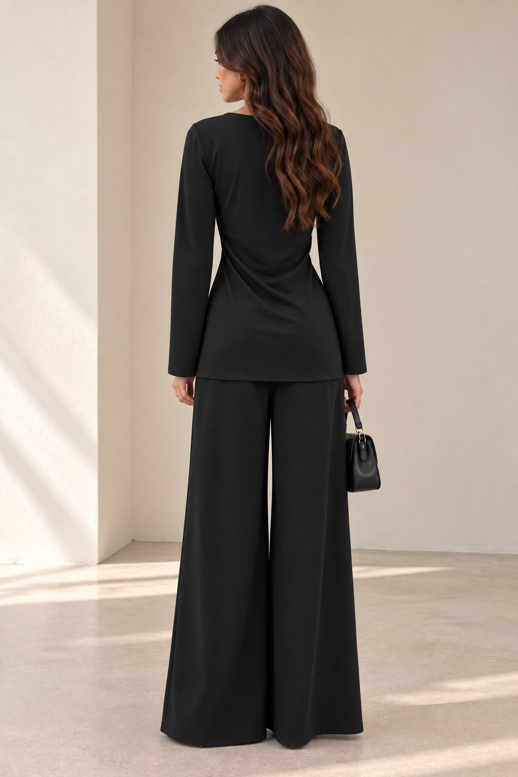 Trim detail modest co ord set in black