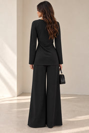 Trim detail modest co ord set in black