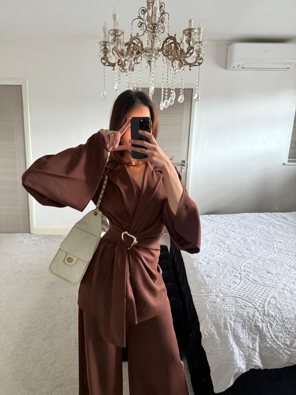 Blazer & trim detail co ord set in espresso brown