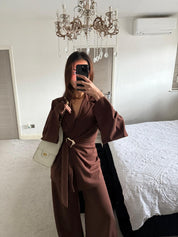 Blazer & trim detail co ord set in espresso brown