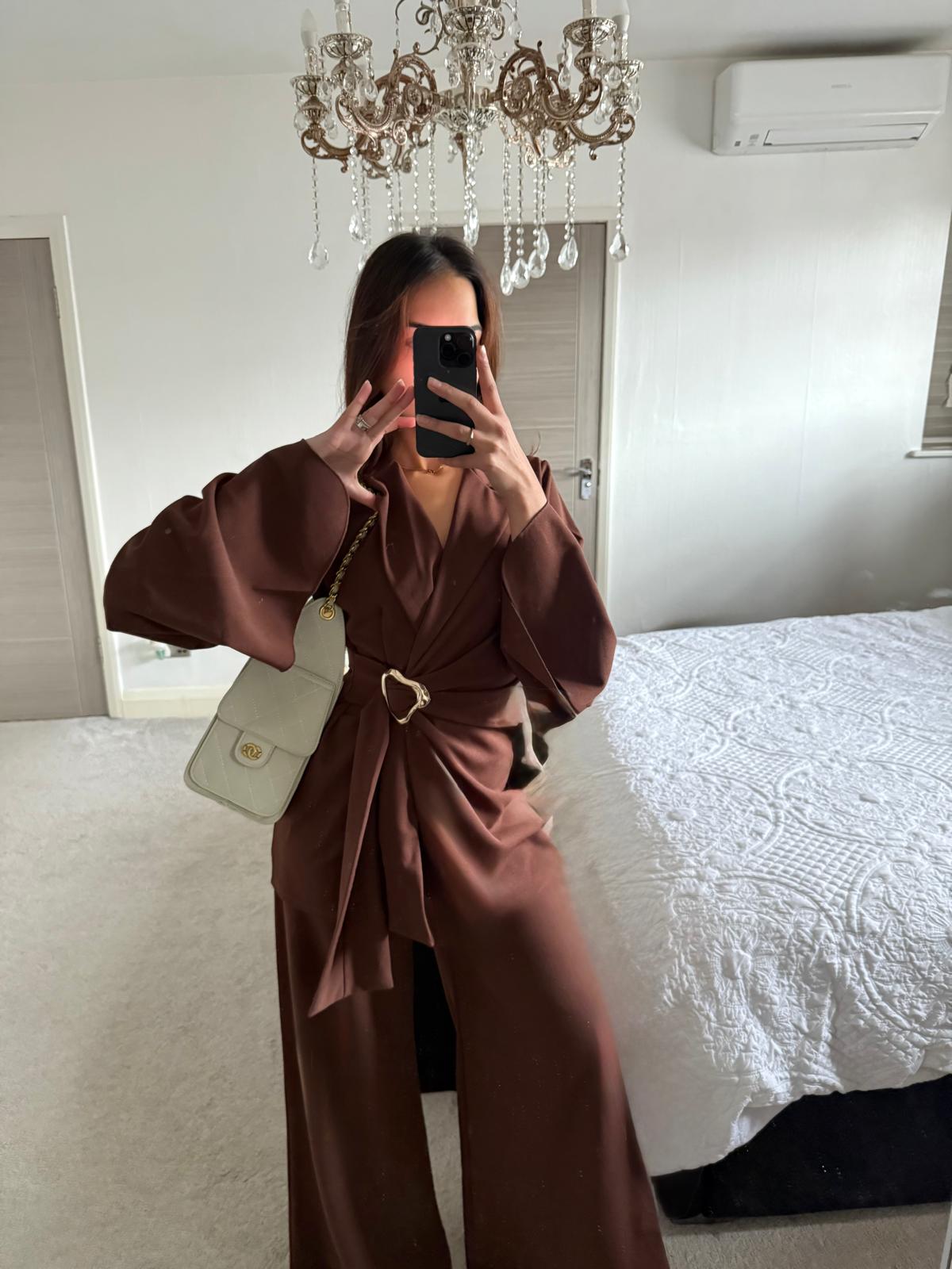 Blazer & trim detail co ord set in espresso brown