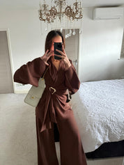 Blazer & trim detail co ord set in espresso brown