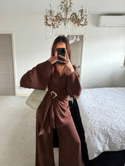 Blazer & trim detail co ord set in espresso brown