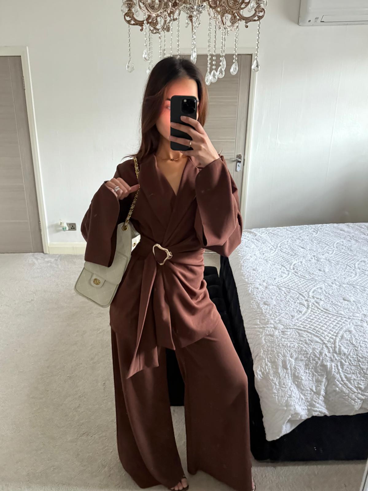 Blazer & trim detail co ord set in espresso brown