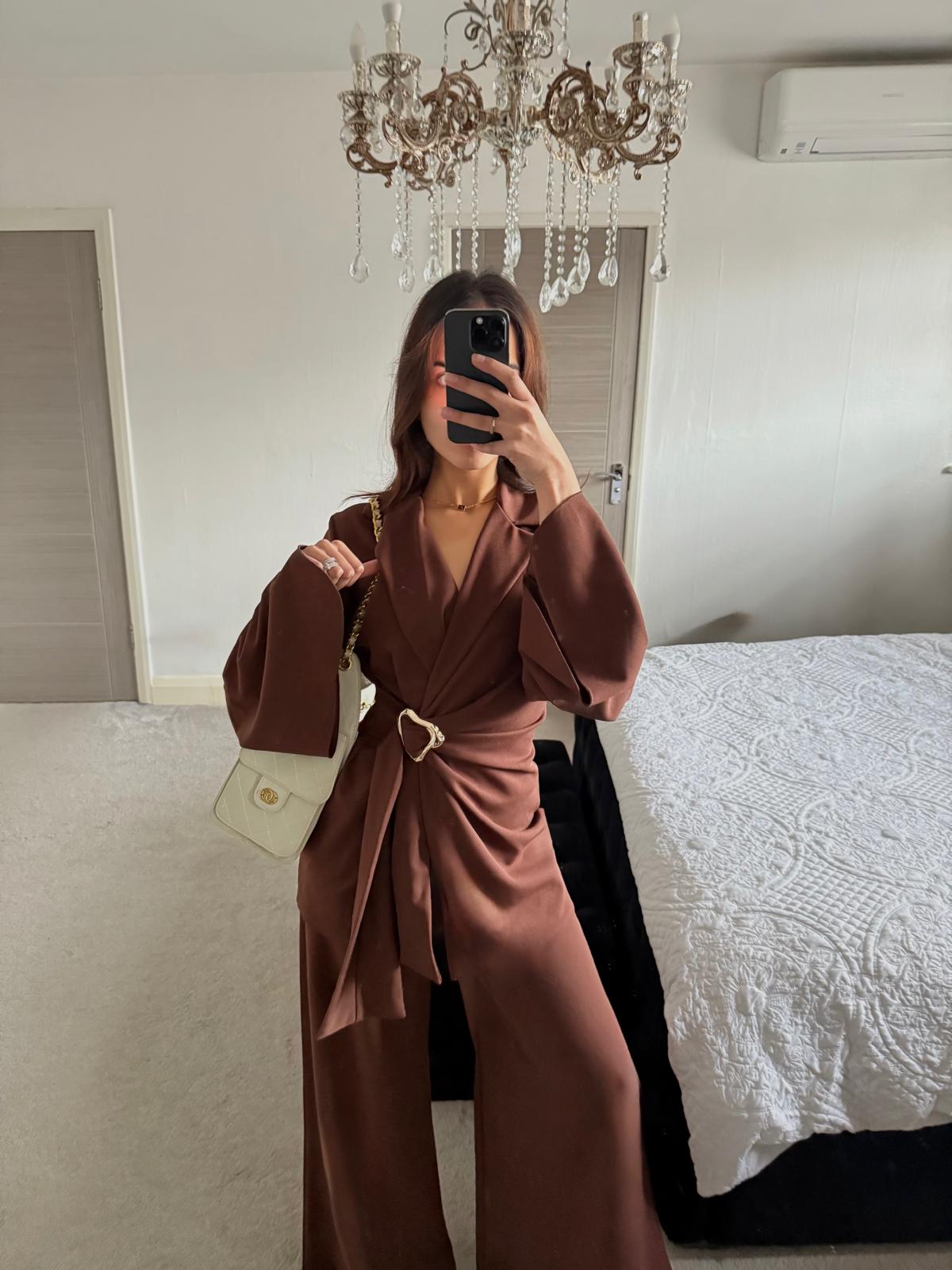 Blazer & trim detail co ord set in espresso brown