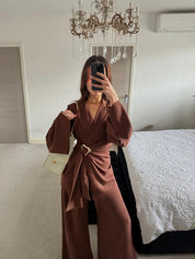 Blazer & trim detail co ord set in espresso brown