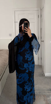 Modest mesh dress in abstract blues