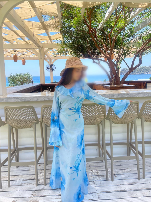 Frill detail chiffon tie back maxi dress in mystic blues
