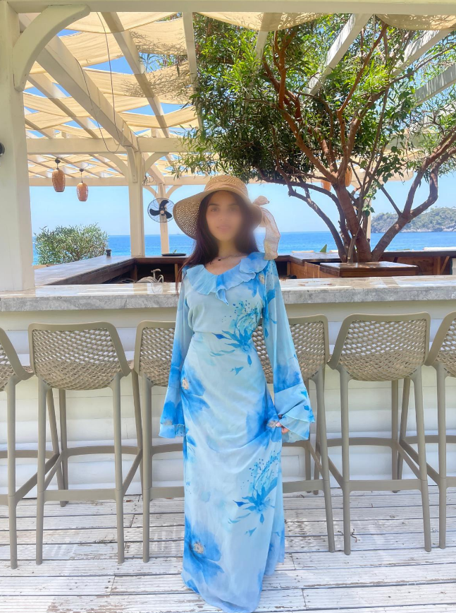 Frill detail chiffon tie back maxi dress in mystic blues