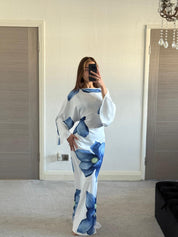 Woven tie back maxi dress in blue bloom petal