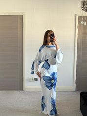 Woven tie back maxi dress in blue bloom petal