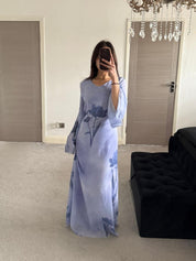 Tie back chiffon dress in blue tie dye