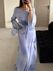 Tie back chiffon dress in blue tie dye