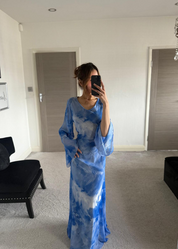 Tie back chiffon maxi dress in blue tie dye wave