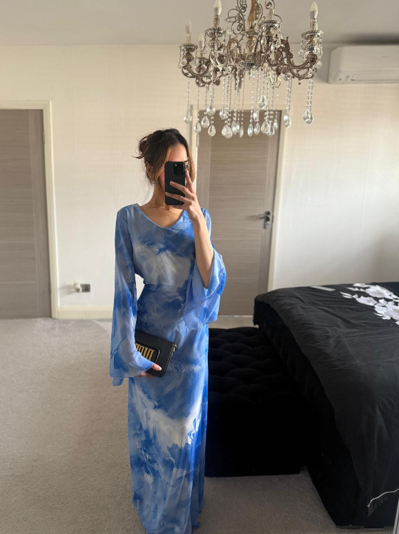 Tie back chiffon maxi dress in blue tie dye wave