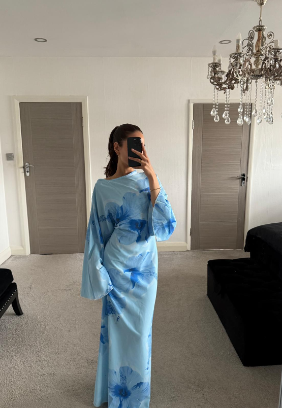 Woven tie back maxi dress in blue ocean blues