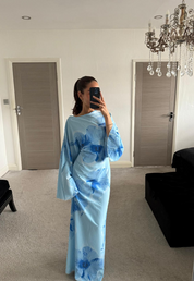 Woven tie back maxi dress in blue ocean blues
