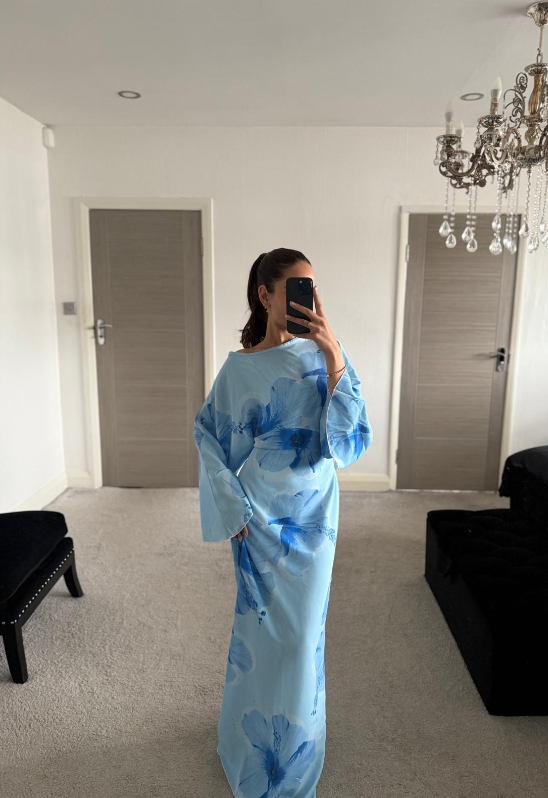 Woven tie back maxi dress in blue ocean blues