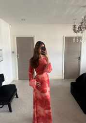 Chiffon tie back maxi dress in blurr