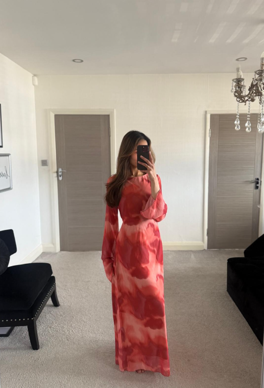 Chiffon tie back maxi dress in blurr
