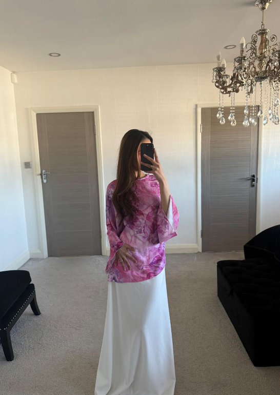 Tie back woven asymmetric top in mixed pink