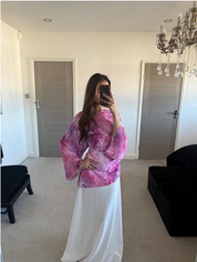 Tie back woven asymmetric top in mixed pink