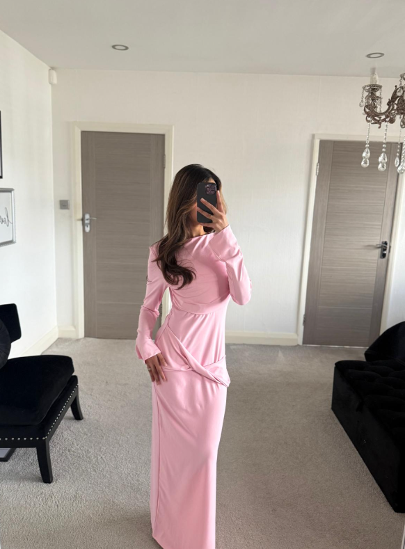 Drape front maxi dress in bubble-gum pink