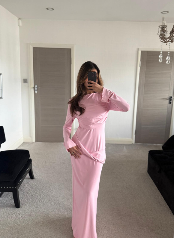 Drape front maxi dress in bubble-gum pink
