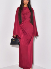 Gathered front satin tie back occasion maxi dress