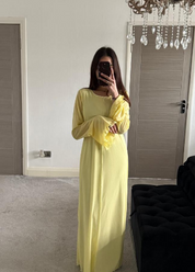 Butter yellow double frill sleeve mesh dress