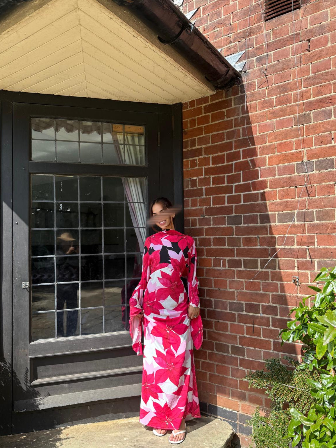 Cape sleeve mix print tie back maxi dress