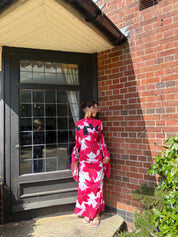 Cape sleeve mix print tie back maxi dress