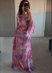 Chiffon tie back maxi dress in mix bloom leopard & floral