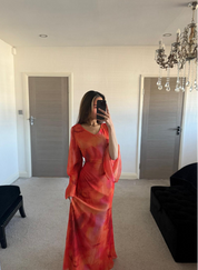 Tie back chiffon dress in pastel orange tie dye