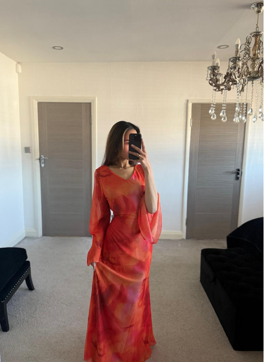 Tie back chiffon dress in pastel orange tie dye