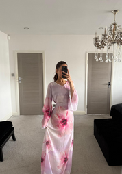 Chiffon tie back maxi dress in pink florals
