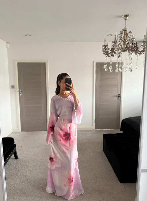 Chiffon tie back maxi dress in pink florals